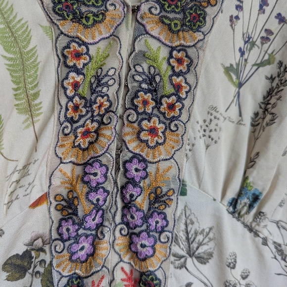 ANTHROPOLOGIE Cream Donna Indian Floral Leaves Bohemian Midi Dress Size Large - Picture 9 of 15